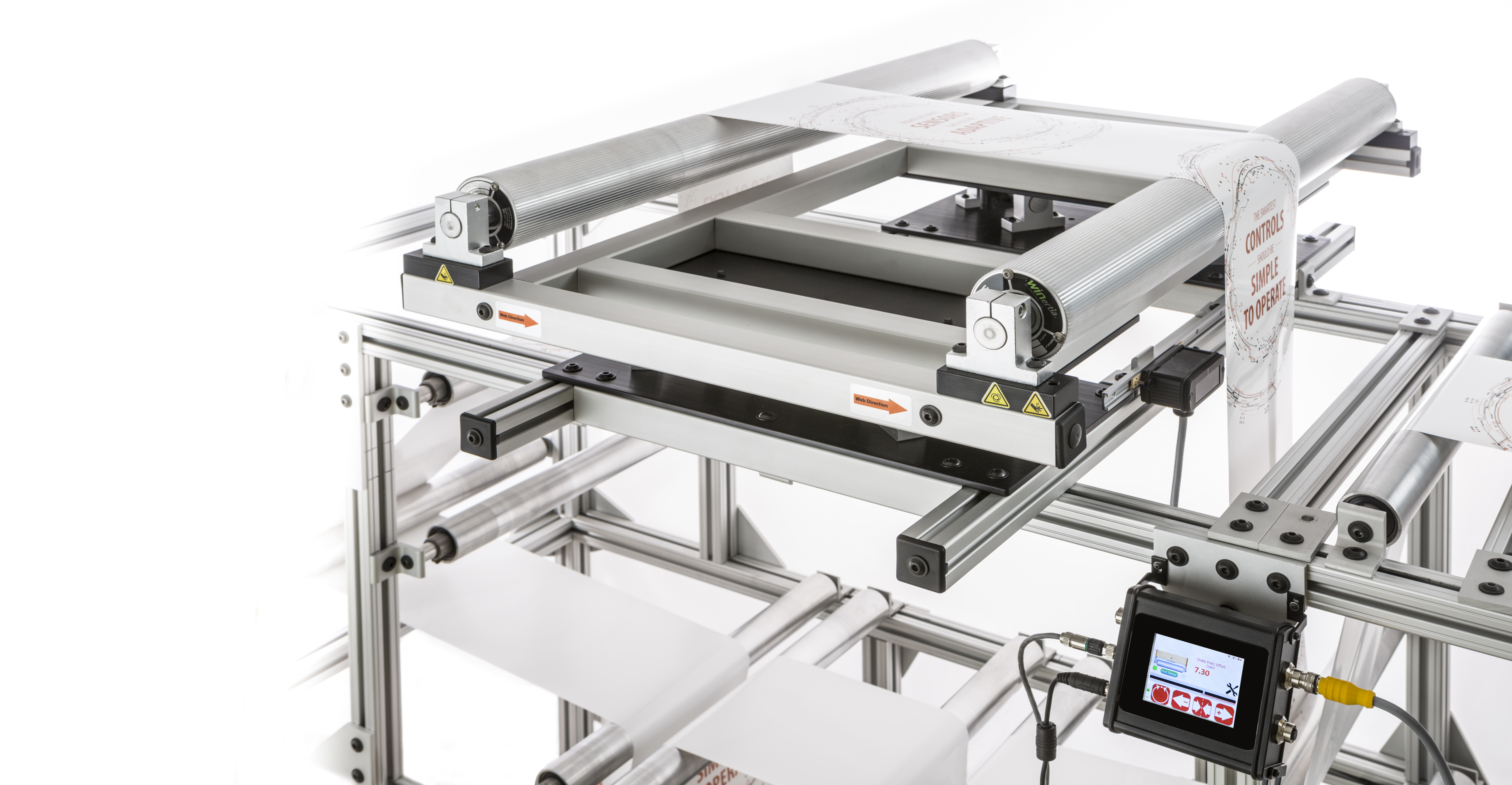 Wide web guide powered sensor and control technology