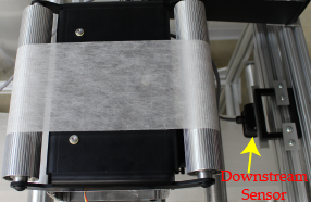 Picture of the sensor measuring web position downstream of the web guide